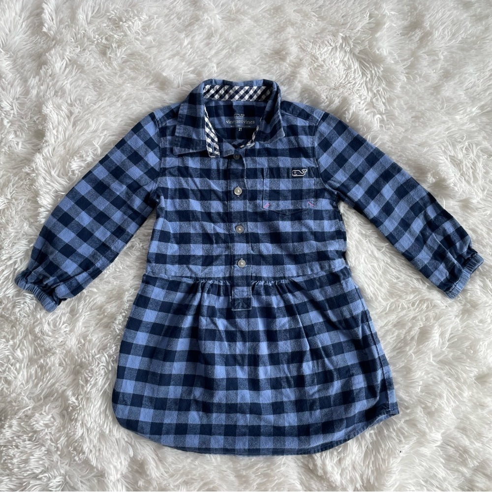 Vineyard Vines | Blue Gingham Long Sleeve Dress 2T